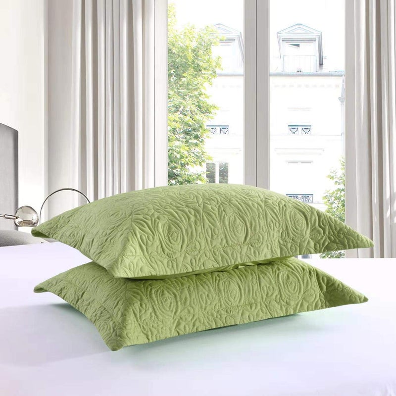 MarCielo 2-Piece Embroidered Pillow Shams, Decorative Microfiber Pillow Covers Set, Standard Size (Green) - Image 3